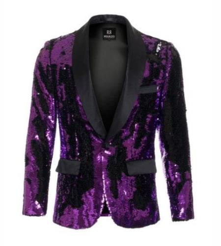 Mens Mardi Gras Out Fit - Purple ~ Black Mardi Gras Costumes For Men Clothing Shiny Sequin Fabric