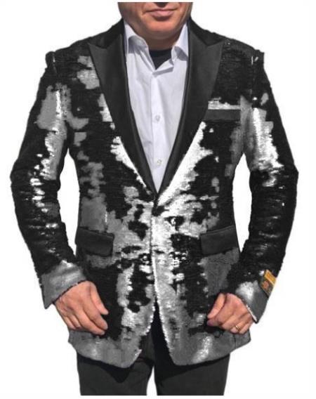 Mens Mardi Gras Out Fit - White ~ Black Mardi Gras Costumes For Men Clothing Shiny Sequin Fabric