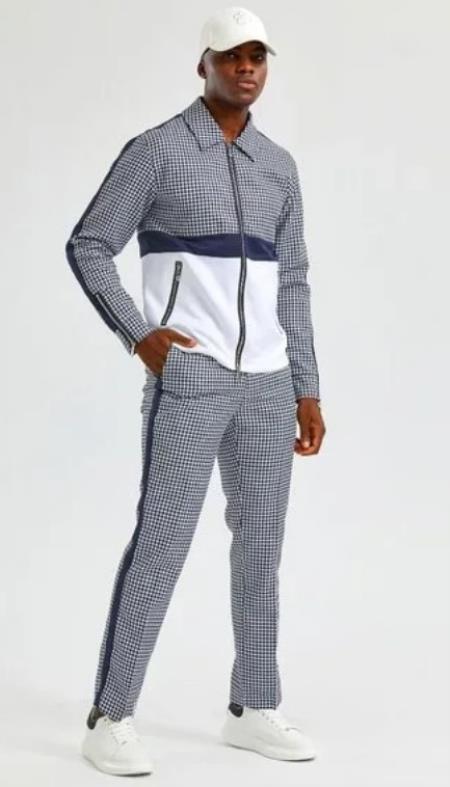 Walking Suit - Mens Houndstooth Tracksuit 2pc