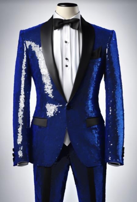 Sequin Suit - Shiny Suit - Royal Blue Suit - Metallic Fabric - Stage Tuxedo - Groom Suit Jacket + Pants