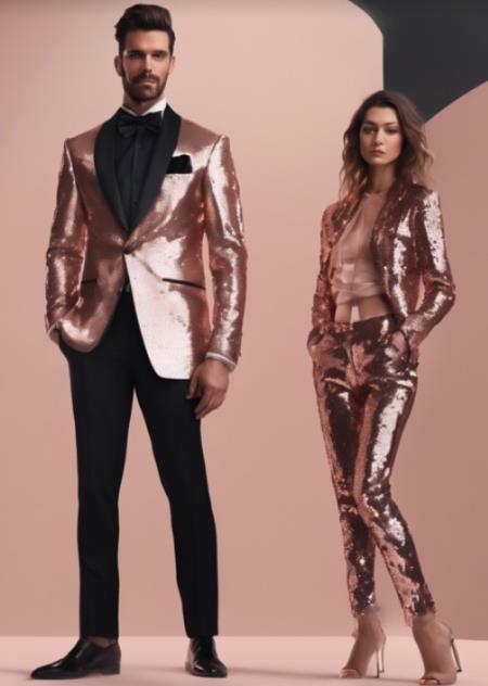 Sequin Suit - Shiny Suit - Rose Gold Suit - Metallic Fabric - Stage Tuxedo - Groom Suit Jacket + Pants