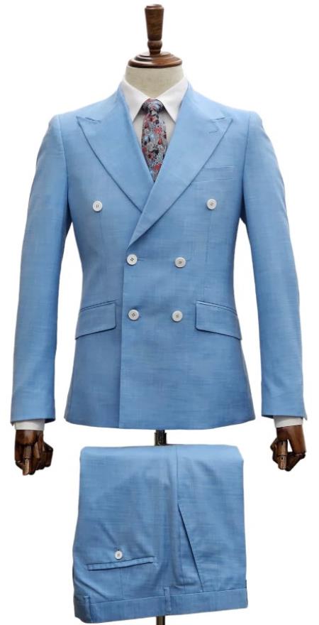 Double Breasted Suit - Mens Summer Light Blue Suit Perfect for Formal Event