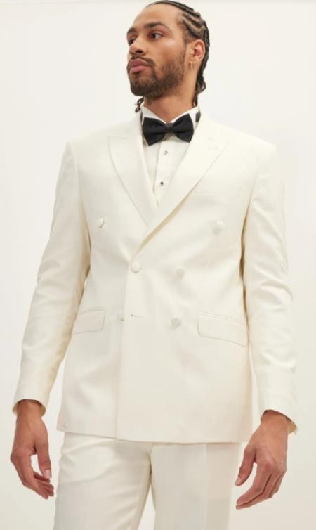 Ivory Wedding Double Breasted Suit - Cream Off White Double Breasted Tuxedo Suit