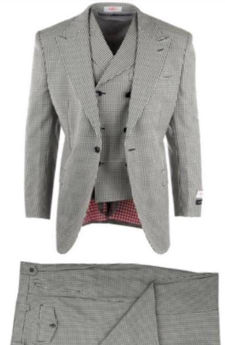 Houndstooth Suit - Classic Fit Suit - Wide Leg Pants - 100% Wool Suit - Pleated Pants Peak Lapel