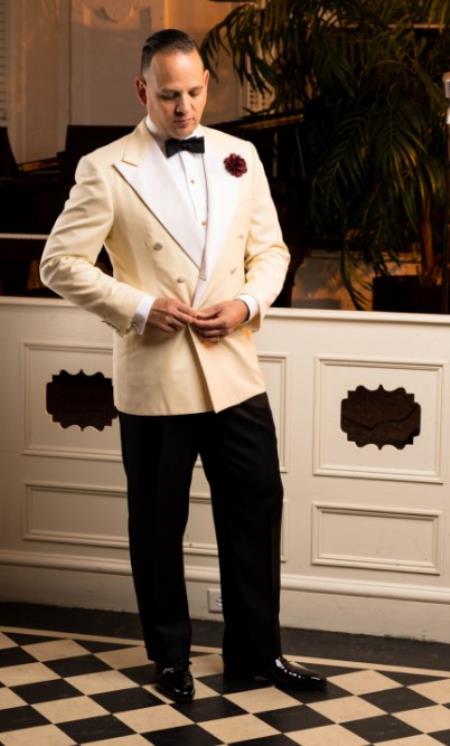 Ivory Double Breasted Tuxedo Dinner Jacket - Cream Dinner Jacket - Off White Color