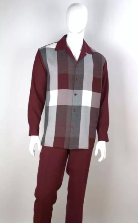 Mens 2 Piece Walking Suit - 5 Buttons - Burgundy