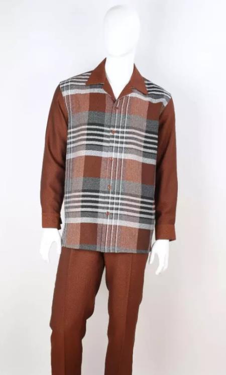 Mens 2 Piece Walking Suit - 5 Buttons - Brown