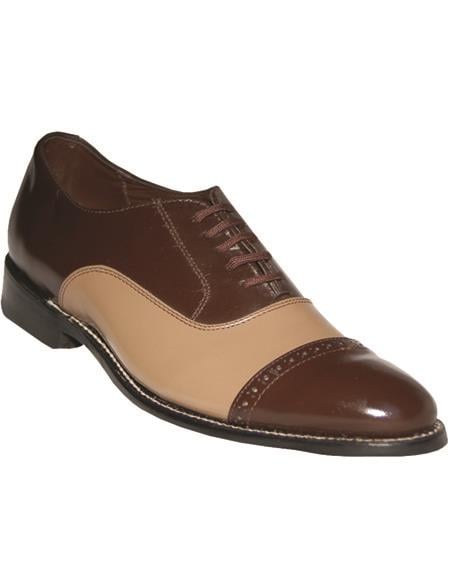 1920s Dress Shoe - Brown and Taupe Wingtip Shoe - Vintage Old School