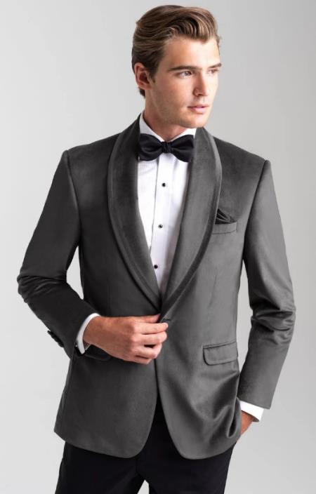 Velvet Blazer - Mens Blazer - Dinner Jacket Venice Silver Grey Velvet Dinner Jacket - Separates