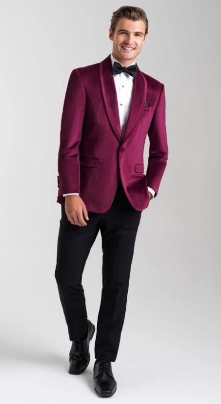 Velvet Blazer - Mens Blazer - Dinner Jacket Venice Cranberry Velvet Dinner Jacket - Separates