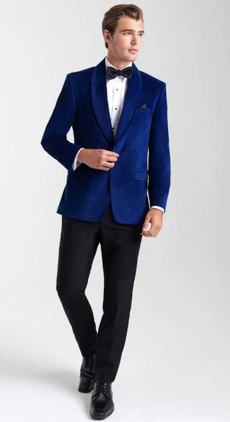 Velvet Blazer - Mens Blazer - Dinner Jacket Venice Sapphire Blue Velvet Dinner Jacket - Separates