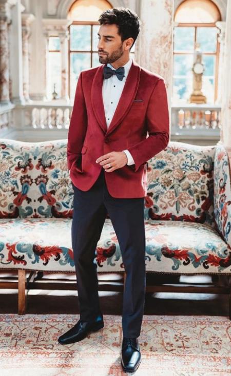 Velvet Blazer - Mens Blazer - Dinner Jacket Venice Ruby Red Velvet Dinner Jacket - Separates