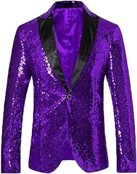 Glitter Tuxedo Dinner Jacket - Sequin Blazer - Purple Flashy