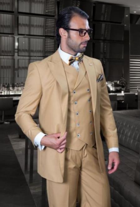 Big and Tall Suit - Suit For Big Man - Camel Color Suit - Vested Suit - Khaki Color Suit