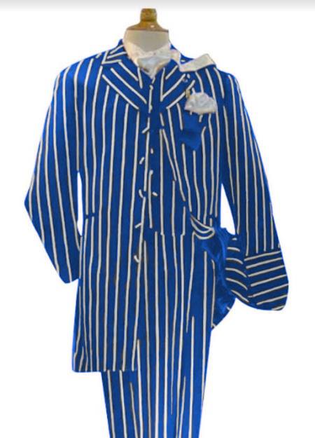 Pinstripe Zoot Suit - Notch Label Royal Blue and White Pinstripe Gangster Suit - 1920s Suit