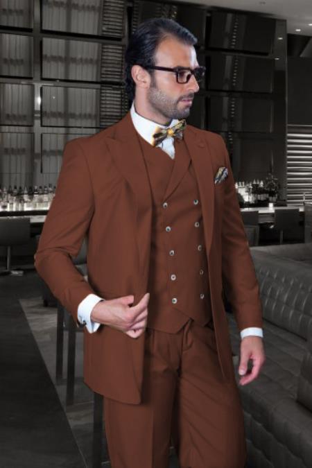 Big and Tall Suit - Suit For Big Man - Brown Color Suit - Vested Suit - Khaki Color Suit