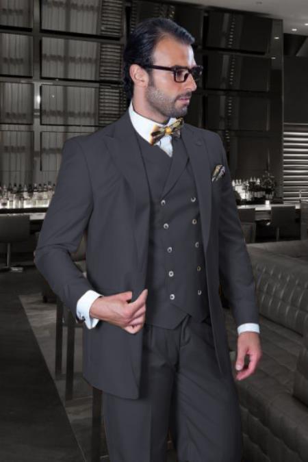 Big and Tall Suit - Suit For Big Man - Charcoal Color Suit - Vested Suit - Khaki Color Suit