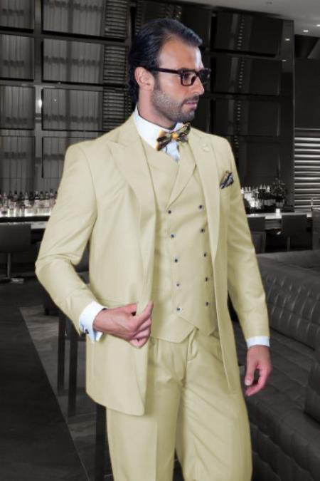 Big and Tall Suit - Suit For Big Man - Ivory Color Suit - Vested Suit - Khaki Color Suit