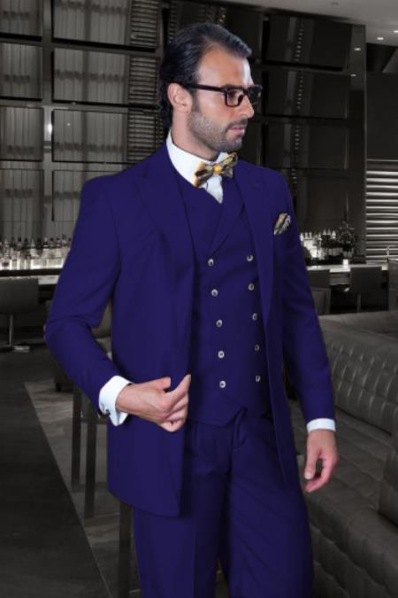 Big and Tall Suit - Suit For Big Man - Navy Blue Color Suit - Vested Suit - Khaki Color Suit