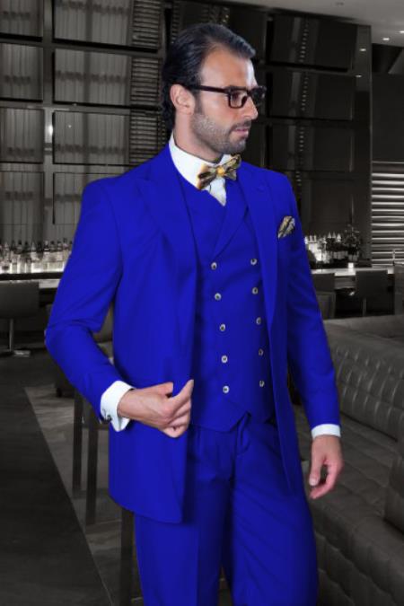 Big and Tall Suit - Suit For Big Man - Royal Blue Color Suit - Vested Suit - Khaki Color Suit