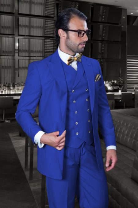 Big and Tall Suit - Suit For Big Man - Sapphire Color Suit - Vested Suit - Khaki Color Suit