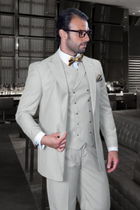 Big and Tall Suit - Suit For Big Man - White Color Suit - Vested Suit - Khaki Color Suit