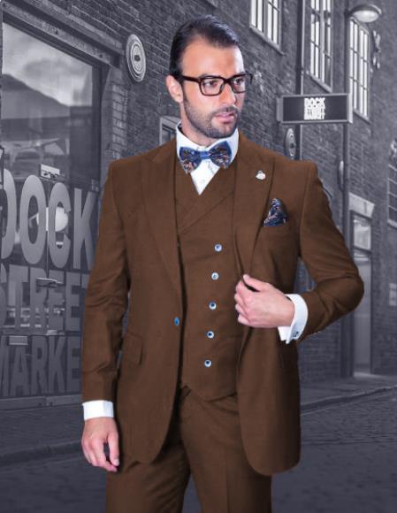 Big and Tall Suit - Suit For Big Man - Brown Color Suit - Vested Suit - Khaki Color Suit