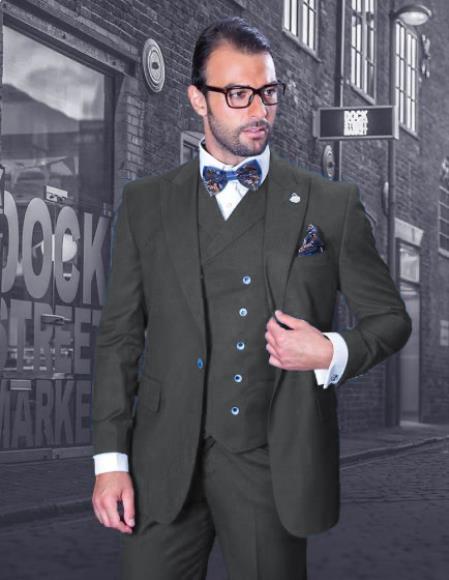 Big and Tall Suit - Suit For Big Man - Charcoal Color Suit - Vested Suit - Khaki Color Suit