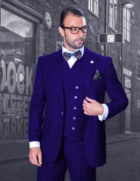 Big and Tall Suit - Suit For Big Man - Navy Blue Color Suit - Vested Suit - Khaki Color Suit