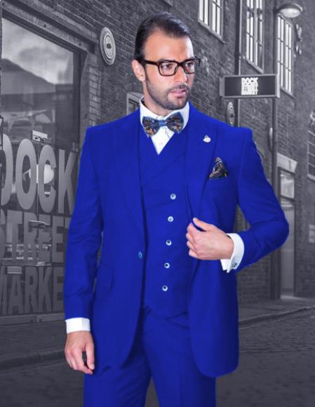 Big and Tall Suit - Suit For Big Man - Royal Blue Color Suit - Vested Suit - Khaki Color Suit