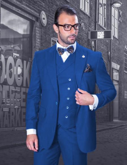 Big and Tall Suit - Suit For Big Man - Sapphire Color Suit - Vested Suit - Khaki Color Suit