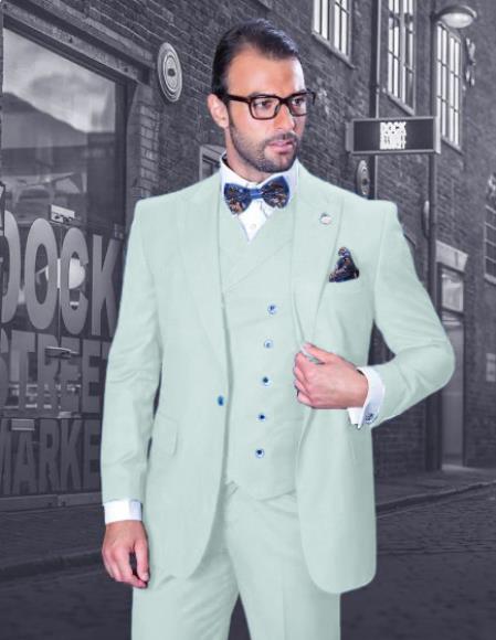 Big and Tall Suit - Suit For Big Man - White Color Suit - Vested Suit - Khaki Color Suit