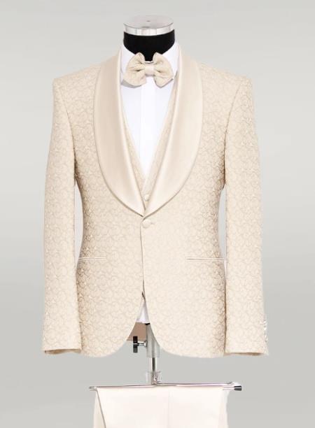 Ivory - Cream Champaign Suit - Champaign Wedding Tuxedo - Off White Groom Suit