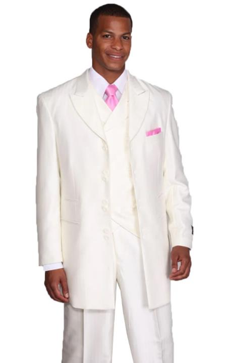 Mens Long Vested FashionDouble Breasted Suit in Ivory Cream