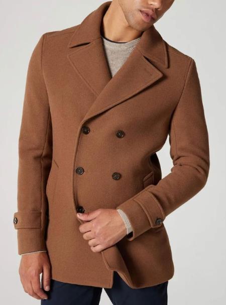 Mens Six Button Brown Wool Peacoat