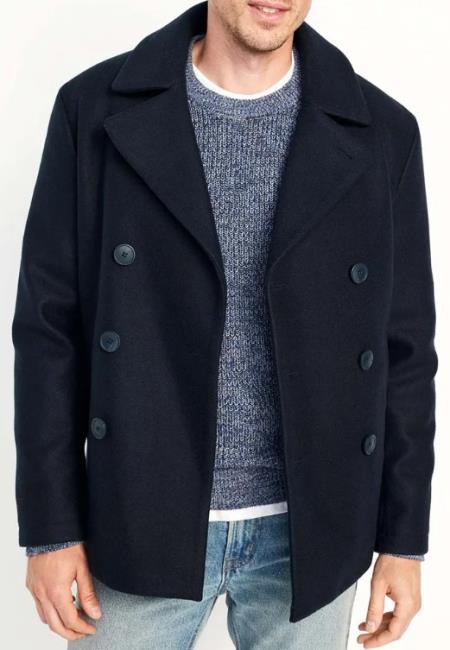 Navy Six Button Double Breasted Peacoat