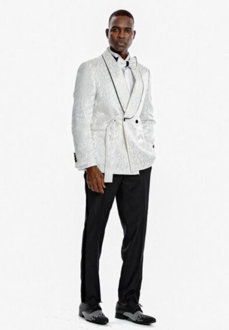 Paisley Blazer - Prom Tuxedo Dinner Jacket - White Color Shawl Collar - Double Breasted Style