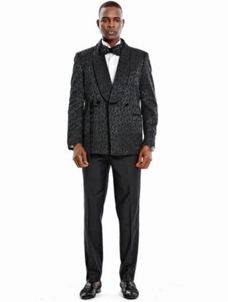 Paisley Blazer - Prom Tuxedo Dinner Jacket - Black Color Shawl Collar - Double Breasted Style