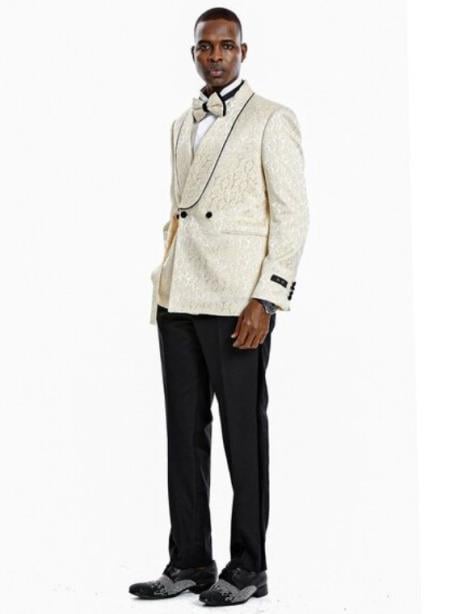 Paisley Blazer - Prom Tuxedo Dinner Jacket - Champange Color Shawl Collar - Double Breasted Style