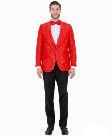 Paisley Blazer - Prom Tuxedo Dinner Jacket - Red Color Shawl Collar - Free Matching Bowtie