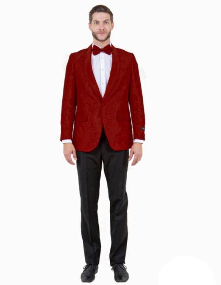 Paisley Blazer - Prom Tuxedo Dinner Jacket - Burgundy Color Shawl Collar - Free Matching Bowtie