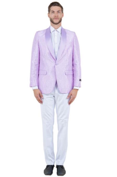 Paisley Blazer - Prom Tuxedo Dinner Jacket - Lavander Color Shawl Collar - Free Matching Bowtie