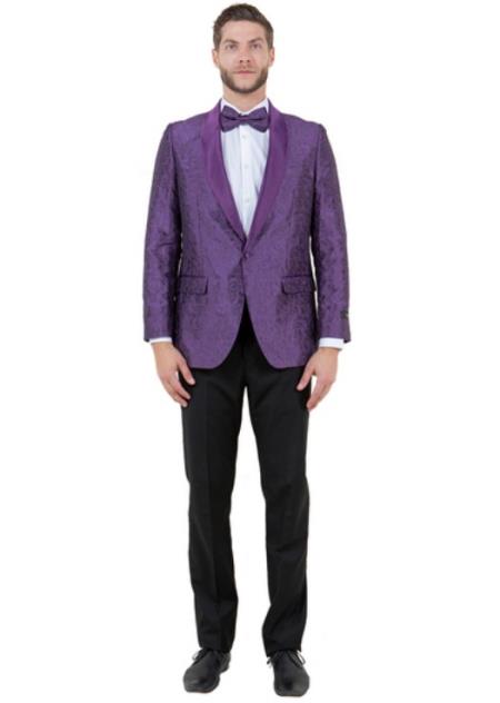 Paisley Blazer - Prom Tuxedo Dinner Jacket - Purple Color Shawl Collar - Free Matching Bowtie