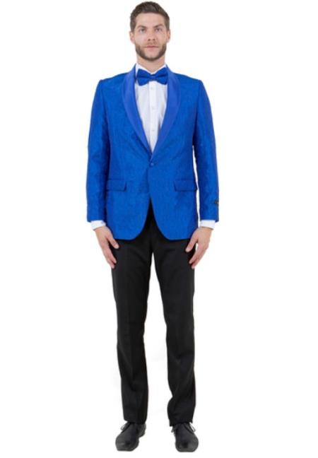 Paisley Blazer - Prom Tuxedo Dinner Jacket - Royal Color Shawl Collar - Free Matching Bowtie