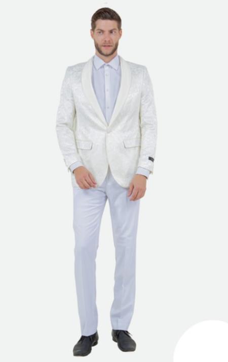 Paisley Blazer - Prom Tuxedo Dinner Jacket - Cream Color Shawl Collar - Free Matching Bowtie