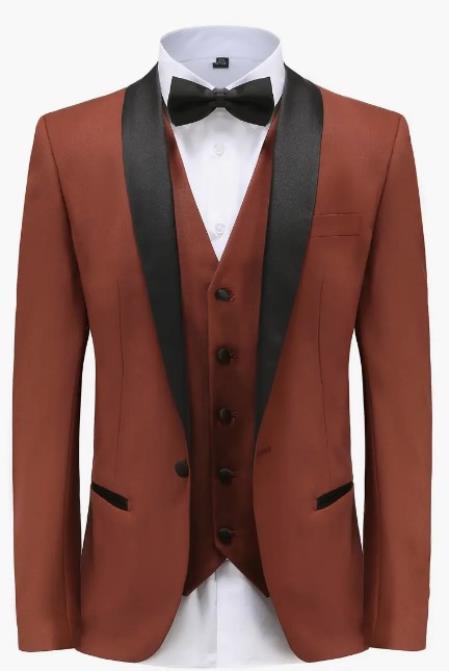 Shawl Collar Tuxedo Vested Suit - Copper Wedding Prom Suit