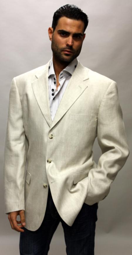 SKU#VR7656 Cream Linen Sport Coat 3 Button a Must Have Jacket $89