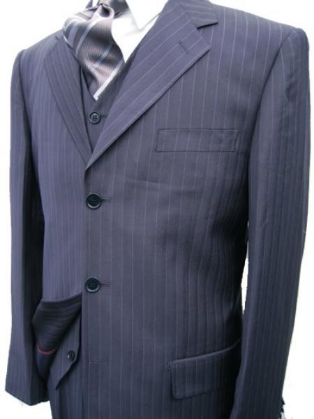 Navy Blue Pinstripe Super 120's Wool Feel Poly~Rayon Suit premier ...