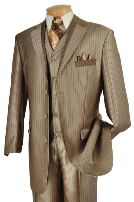 SKU#HX0322 Mens 3 Piece High Fashion Suit Cappuccino $175