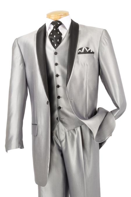 SKU#FM3922 Mens 3 Piece High Fashion Suit Shiny Silver $175